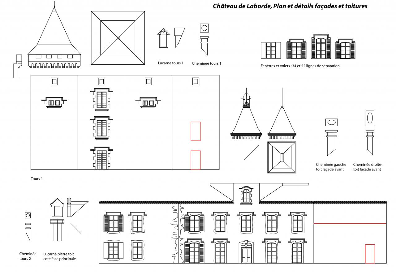 Chateau laborde tours et facade de garde Landes